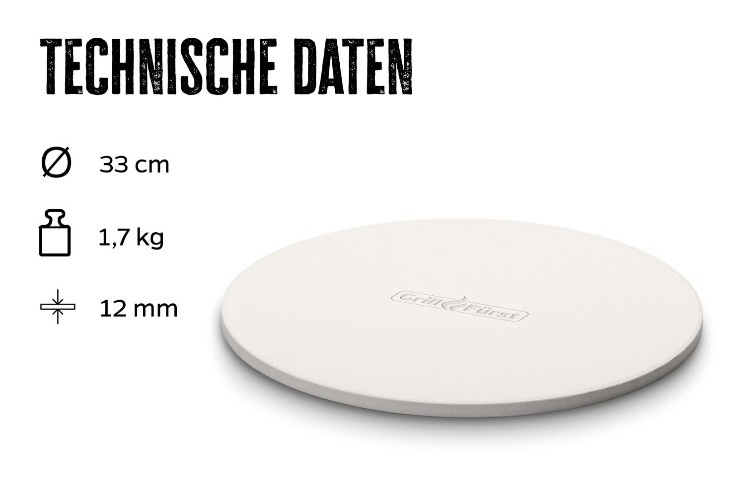Bakside av Pizzastein rund Ø 33 cm cordierit Grillfürst