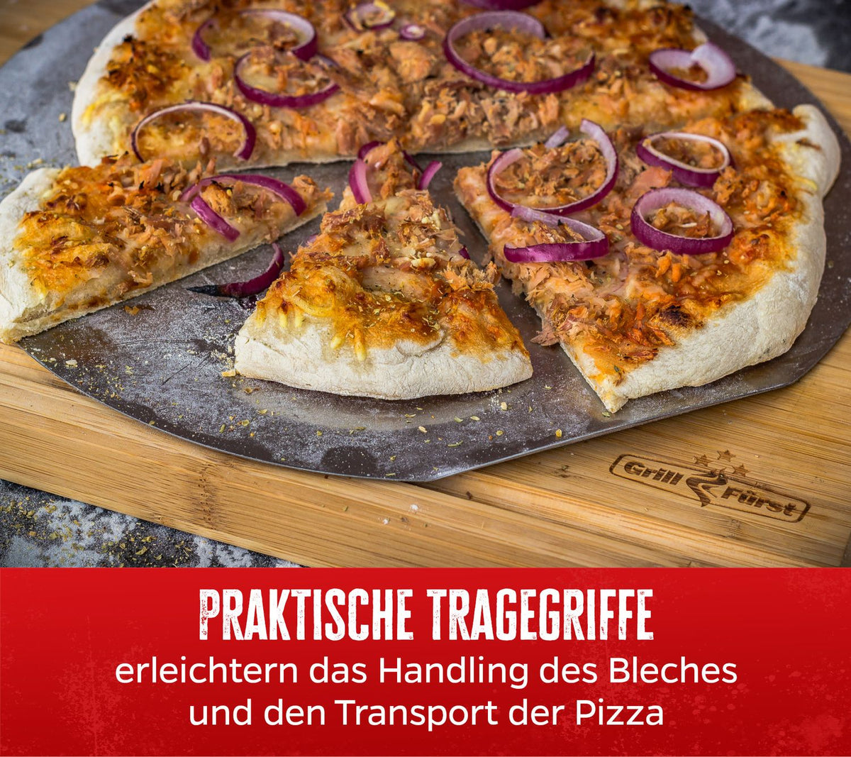 Pizzastein rund Ø 33 cm med pizzabrett - Grillfürst