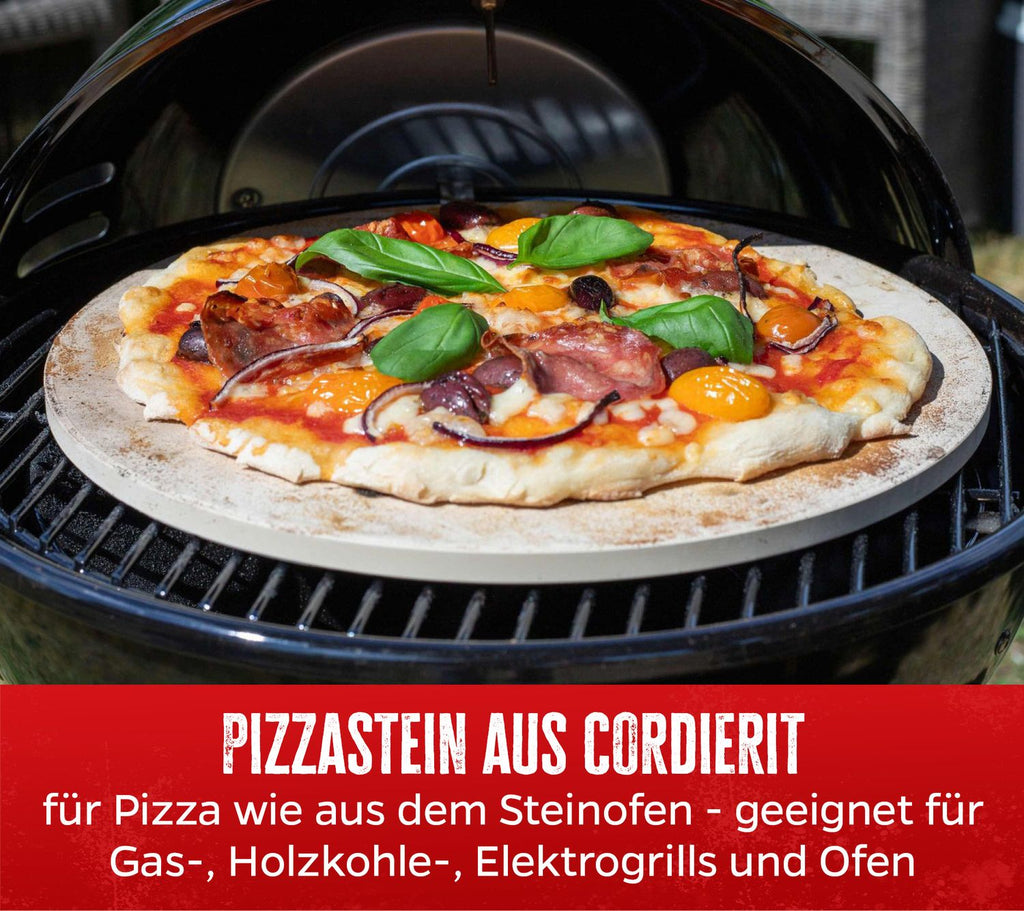 Detalj av Pizzastein rund Ø 33 cm med pizzabrett
