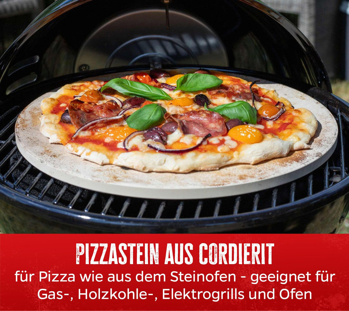 Detalj av Pizzastein rund Ø 33 cm med pizzabrett