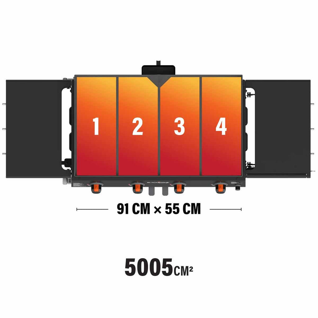 Plancha 36" grillstasjon med klappbord 4 brennere - Blackstone kontrollpanel