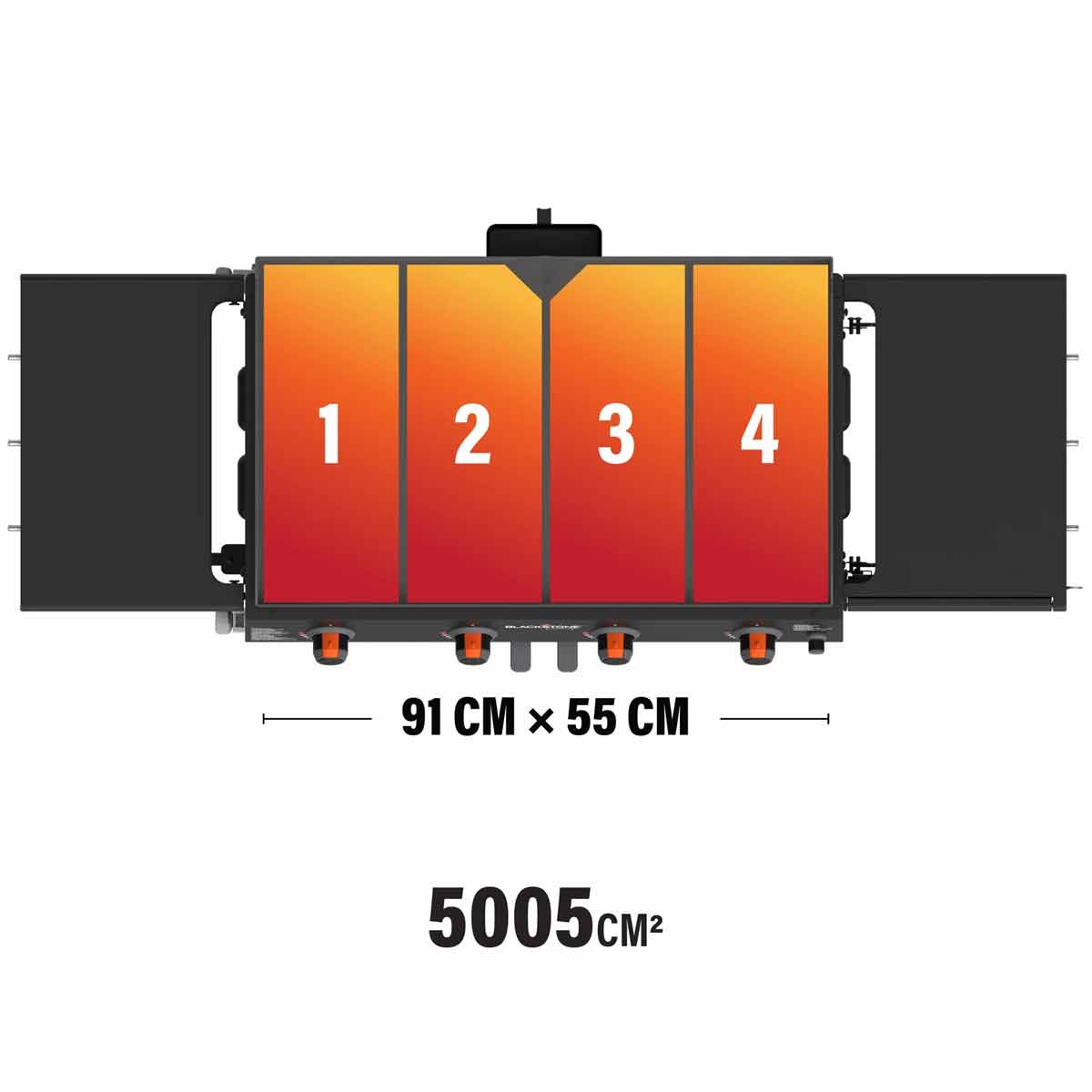 Plancha 36" grillstasjon med klappbord 4 brennere - Blackstone kontrollpanel
