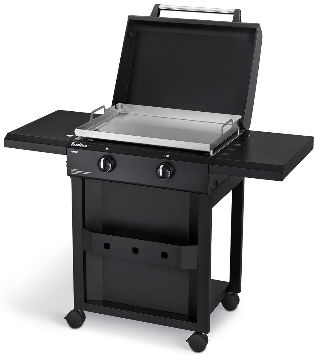 Plancha gassgrill Amaro 2 rustfritt stål 2 brennere front med oppbevaringsrom