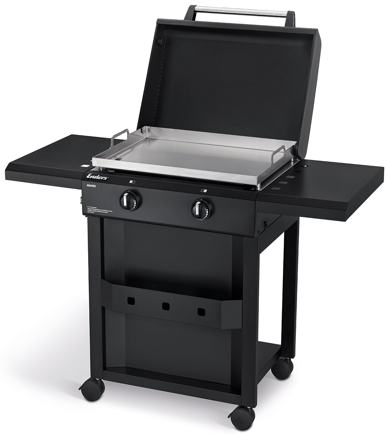 Plancha gassgrill Amaro 2 rustfritt stål 2 brennere front med oppbevaringsrom