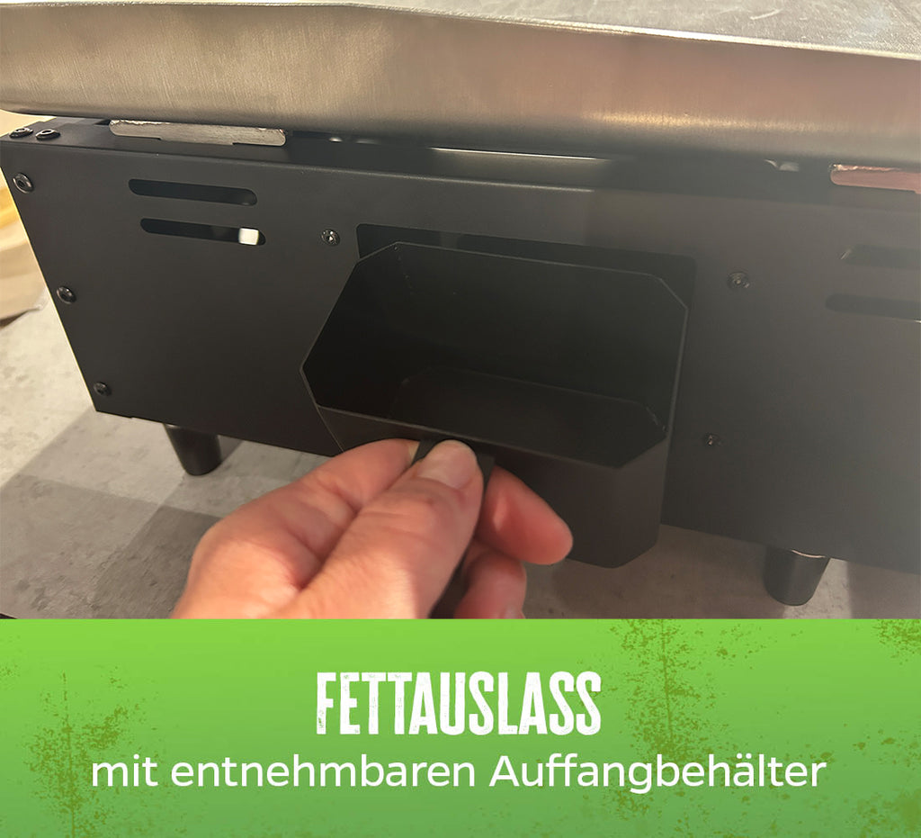 Nærbilde av kontroller og brennere på Plancha grill 2 brennere 7 kW rustfritt stål 56 cm