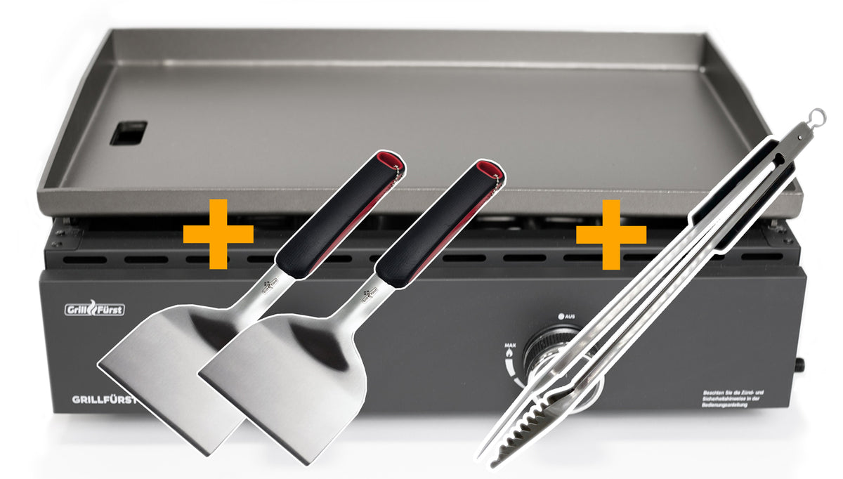 Plancha grill 2 brennere 7 kW rustfritt stål med tilbehør forfra