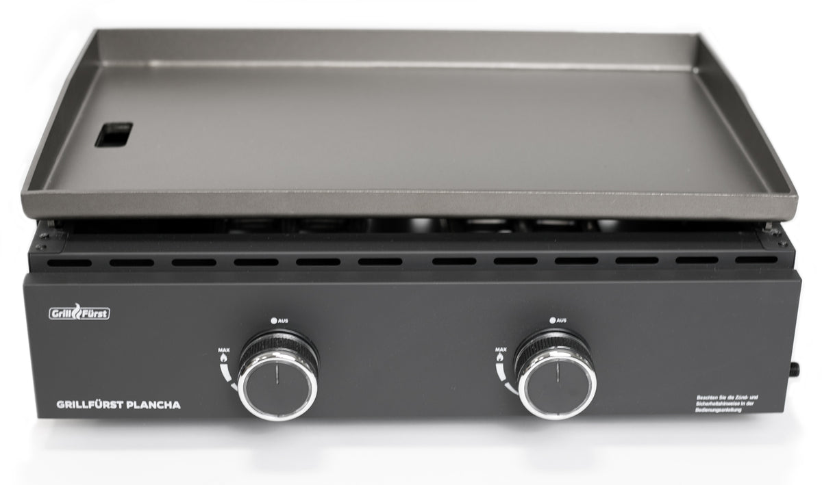 Plancha grill 2 brennere 7 kW rustfritt stål med tilbehør montert på stativ