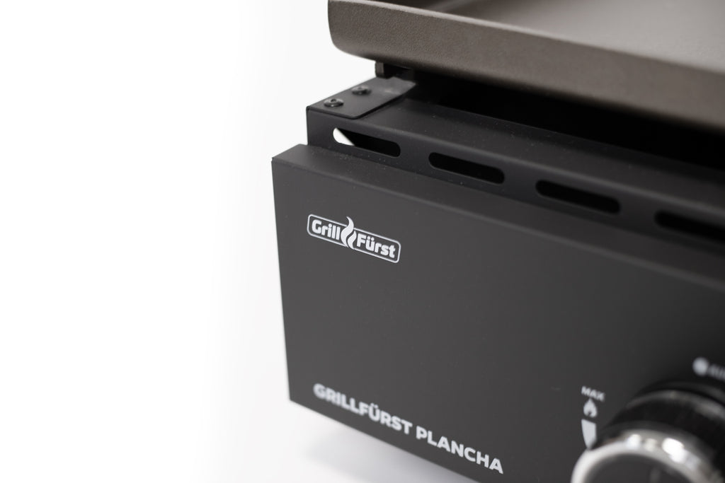 Plancha grill 2 brennere 7 kW rustfritt stål med tilbehør fettutløp detalj