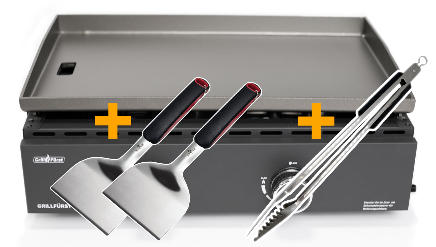 Plancha grill 2 brennere 7 kW rustfritt stål med tilbehør forfra