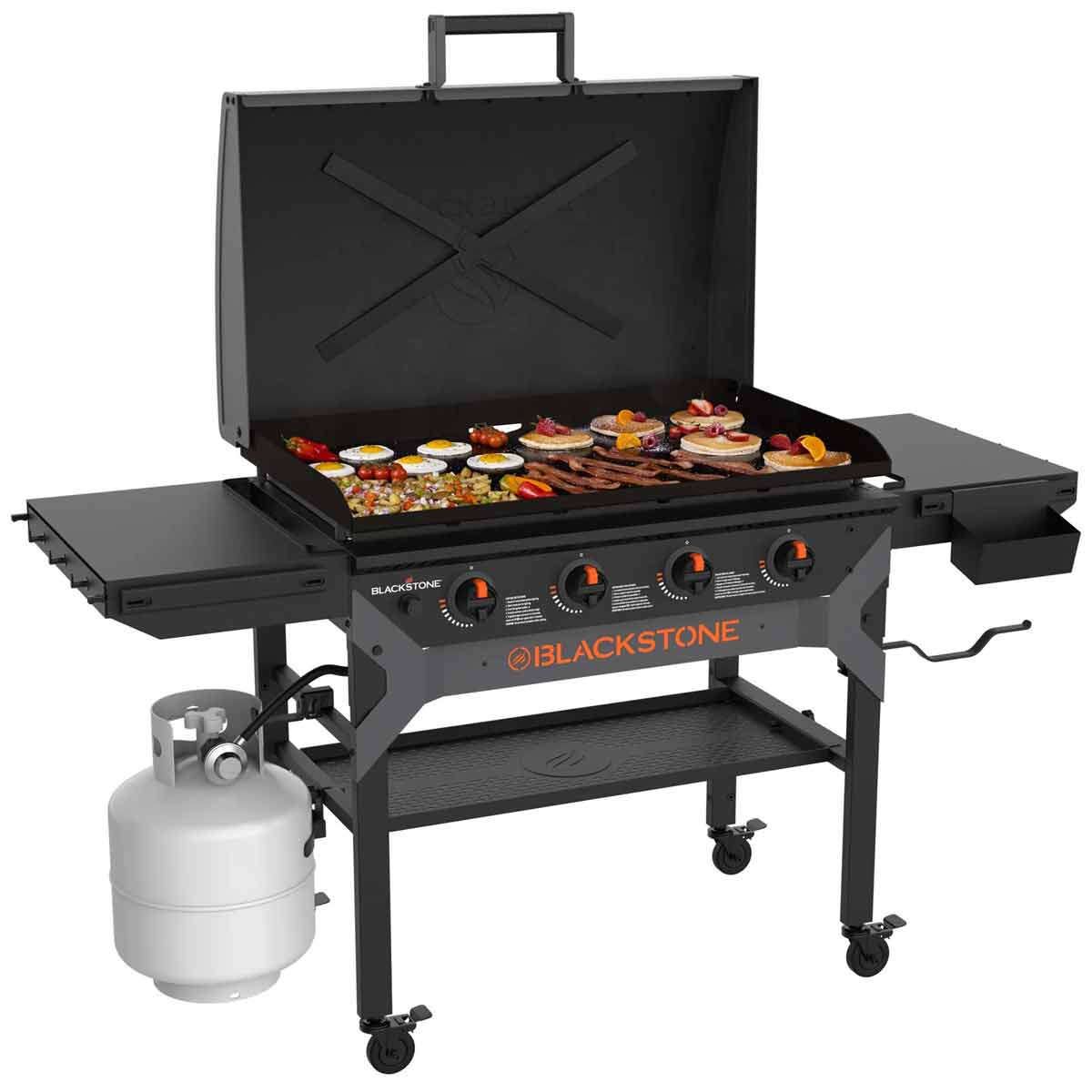 Plancha grill 36" Iron Forged med lokk 4 brennere - Blackstone forfra