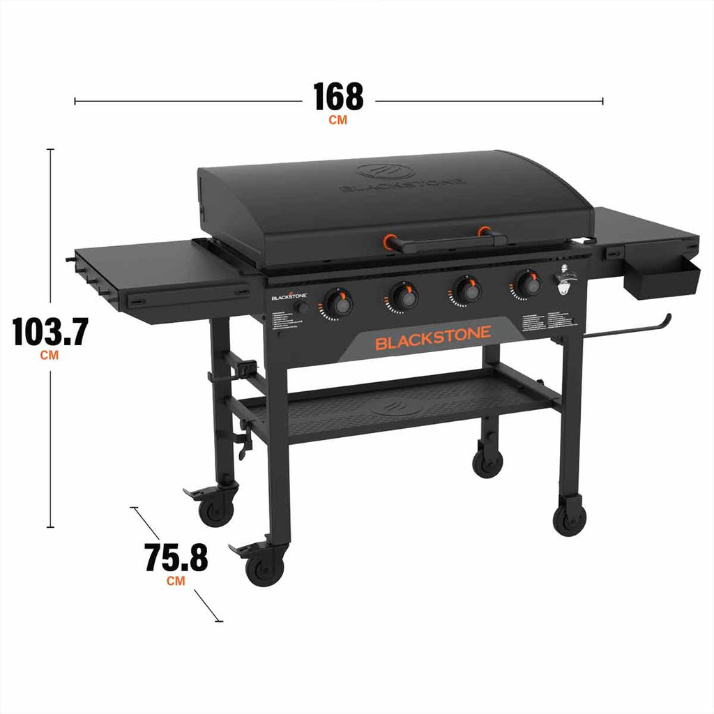Grill med lokk lukket på Plancha grill 36" Omnivore inkl. lokk 4 brennere - Blackstone