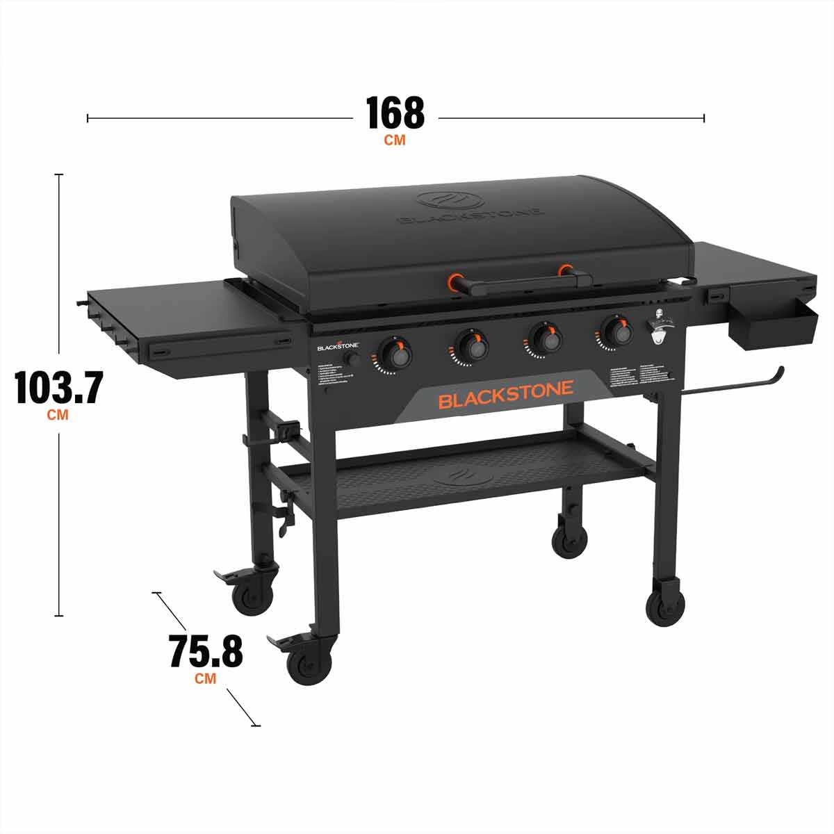 Grill med lokk lukket på Plancha grill 36" Omnivore inkl. lokk 4 brennere - Blackstone