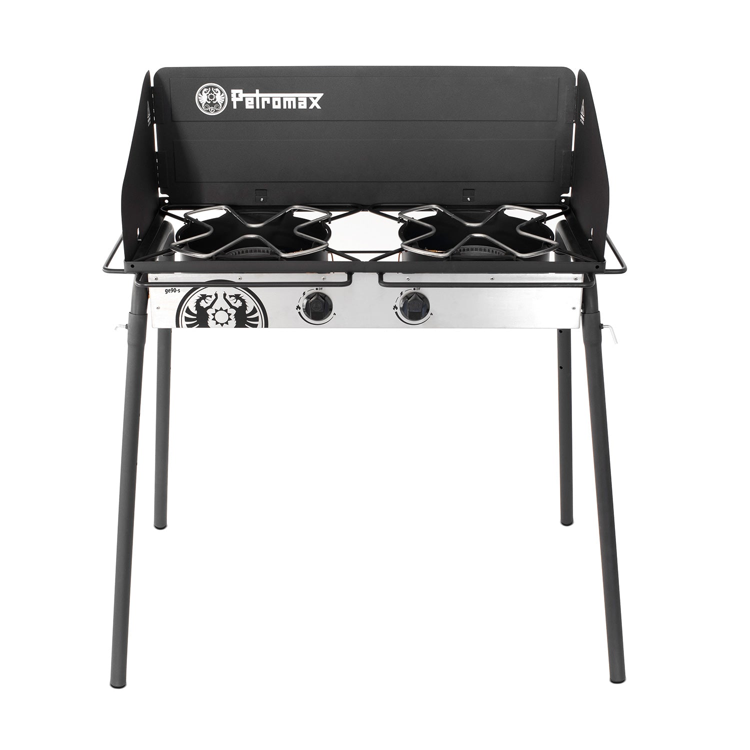 Nærbilde av brennere på Plancha grill sett GE90 med grillplate Petromax