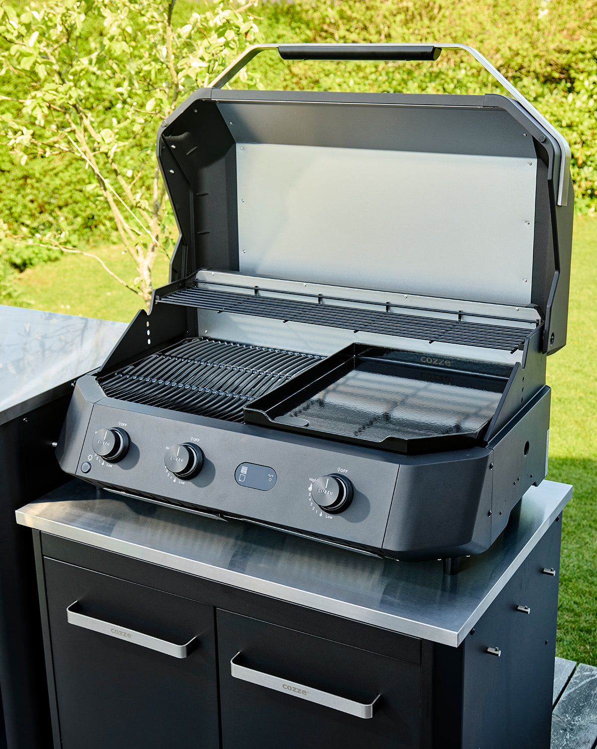 Plancha grill G-800 Combo med grillrist 3 brennere 30 mbar - Cozze bakside