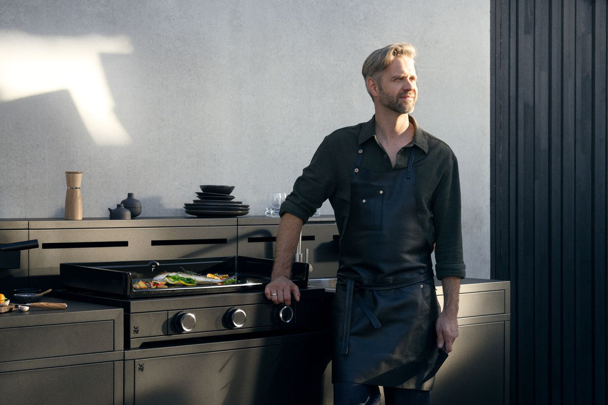 Plancha grill gass Edition One 75 cm med lokk og trekk detalj