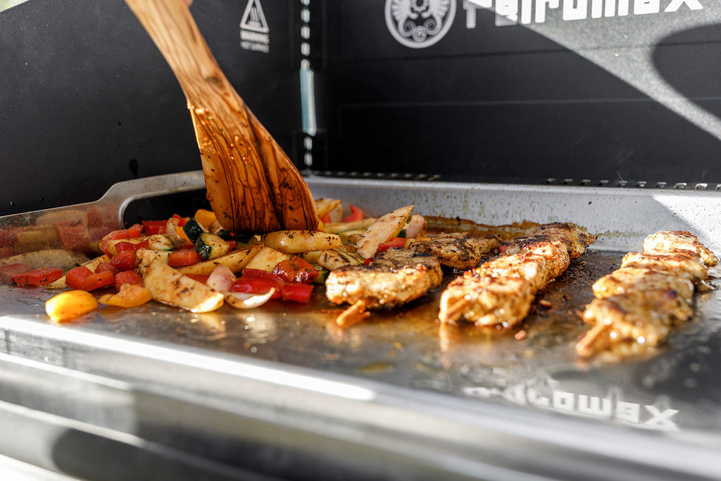 Bakside av Plancha grill sett GE90 med grillplate 2 brennere 10 kW - Petromax