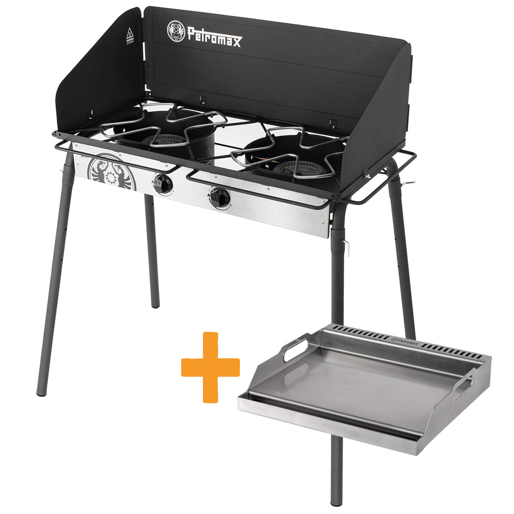 Plancha grill sett GE90 med grillplate 2 brennere 10 kW fra Petromax forfra