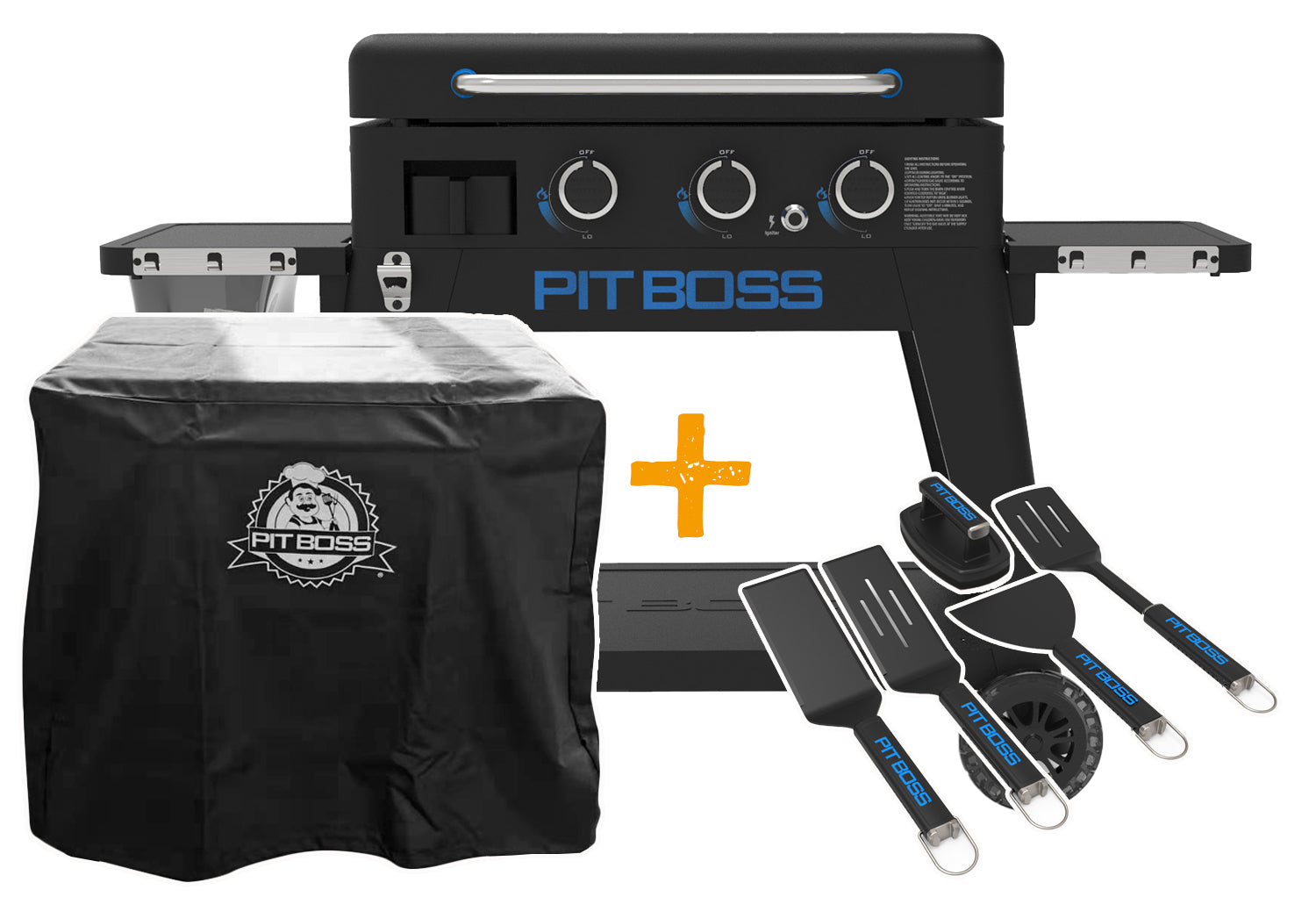 Plancha grill Ultimate 3-brenner med stativ og grillsett forfra