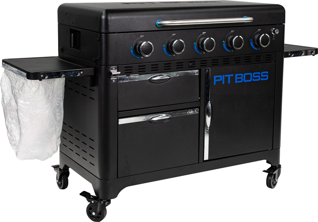 Plancha grill Ultimate 5-brenner med grillsett og trekk - Pit Boss fettoppsamler detalj