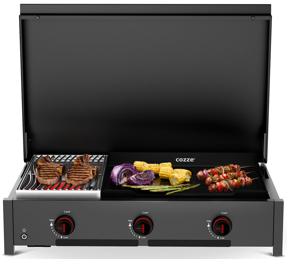 Plancha og steakstasjon Combo 900 infrarødt brenner - Cozze bakside