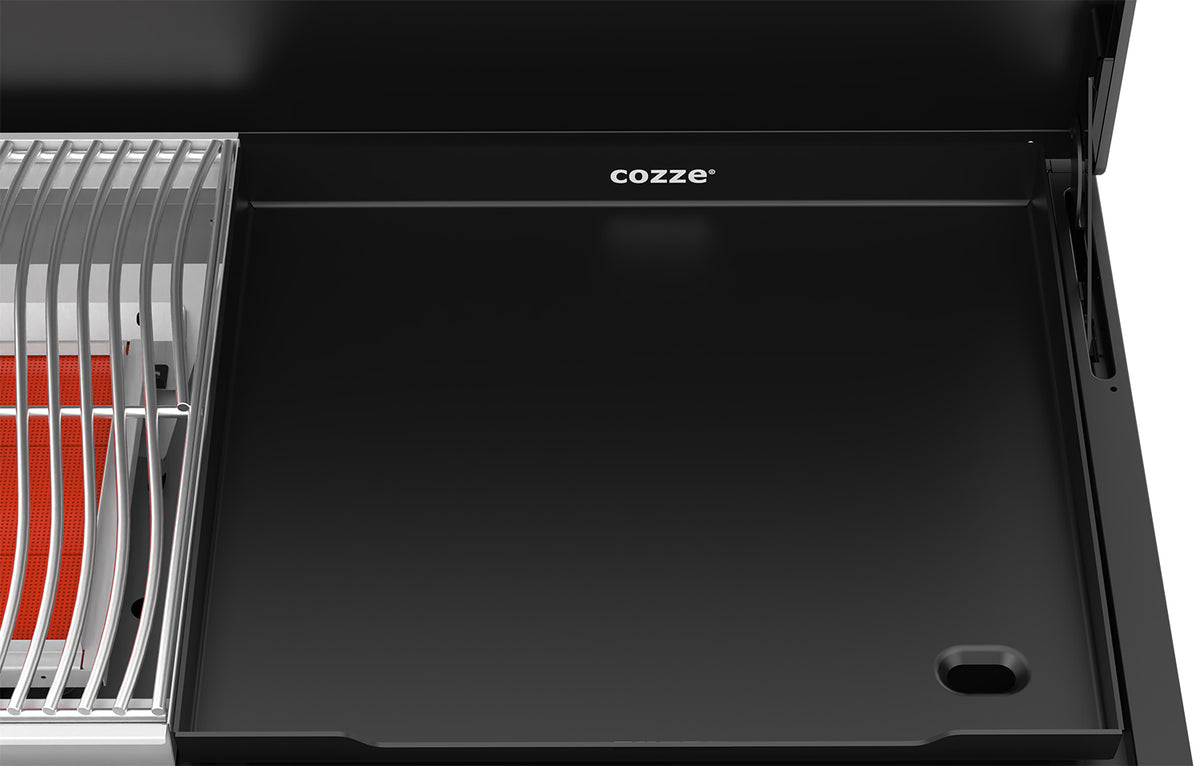 Sleek matt svart design av Plancha og steakstasjon Combo 900 infrarødt brenner - Cozze