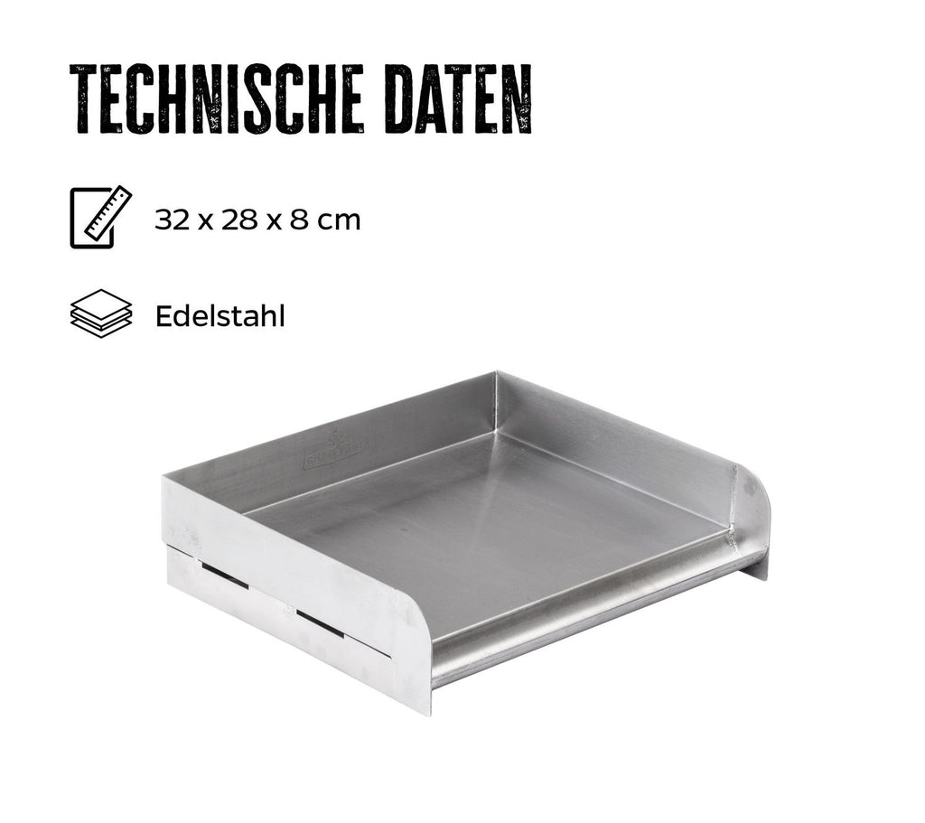 Plancha rustfritt stål 32 x 28 cm grillplate bakside