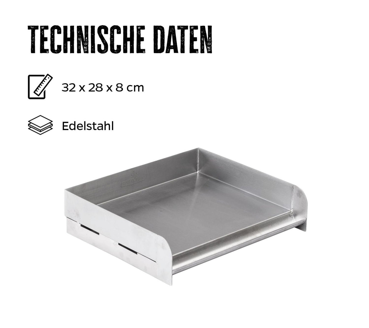 Plancha rustfritt stål 32 x 28 cm grillplate bakside