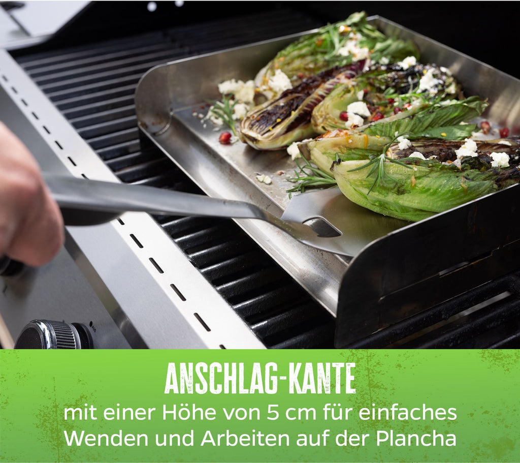 Plancha rustfritt stål 32 x 28 cm grillplate med væskereservoar