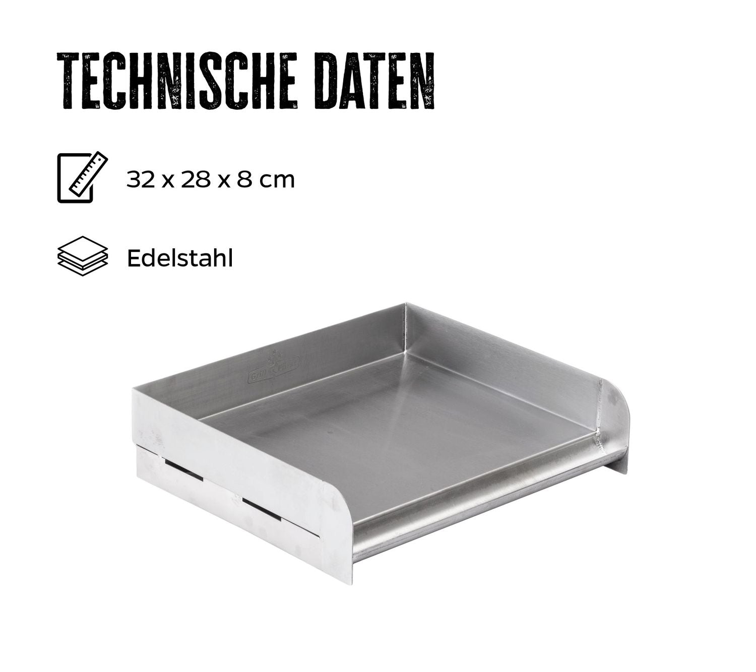 Plancha rustfritt stål 32 x 28 cm grillplate bakside