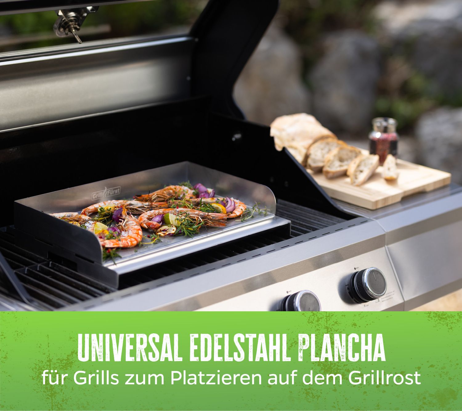 Plancha rustfritt stål M 41 x 28 cm grillplate detalj
