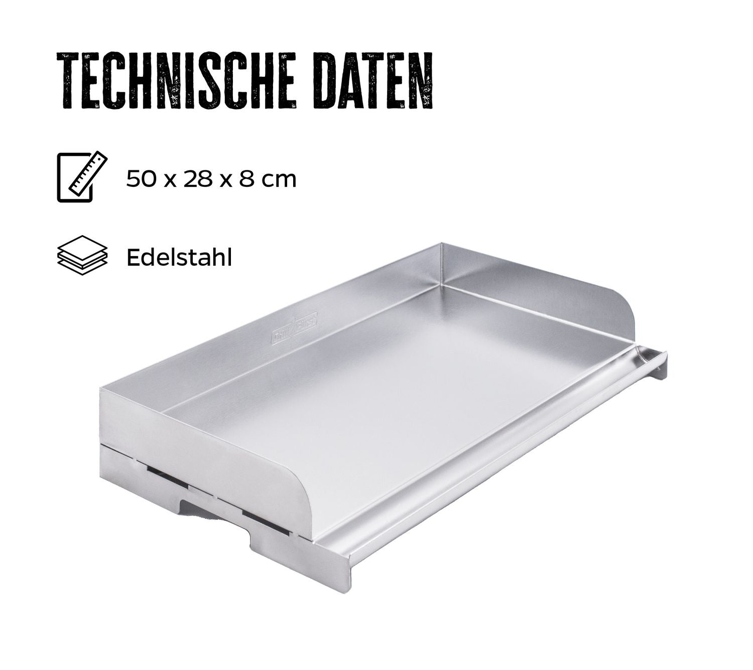 Plancha rustfritt stål XL 50 x 28 cm grillplate bakside
