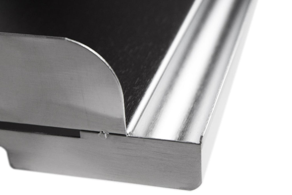Plancha rustfritt stål XL 50 x 28 cm grillplate i bruk med mat