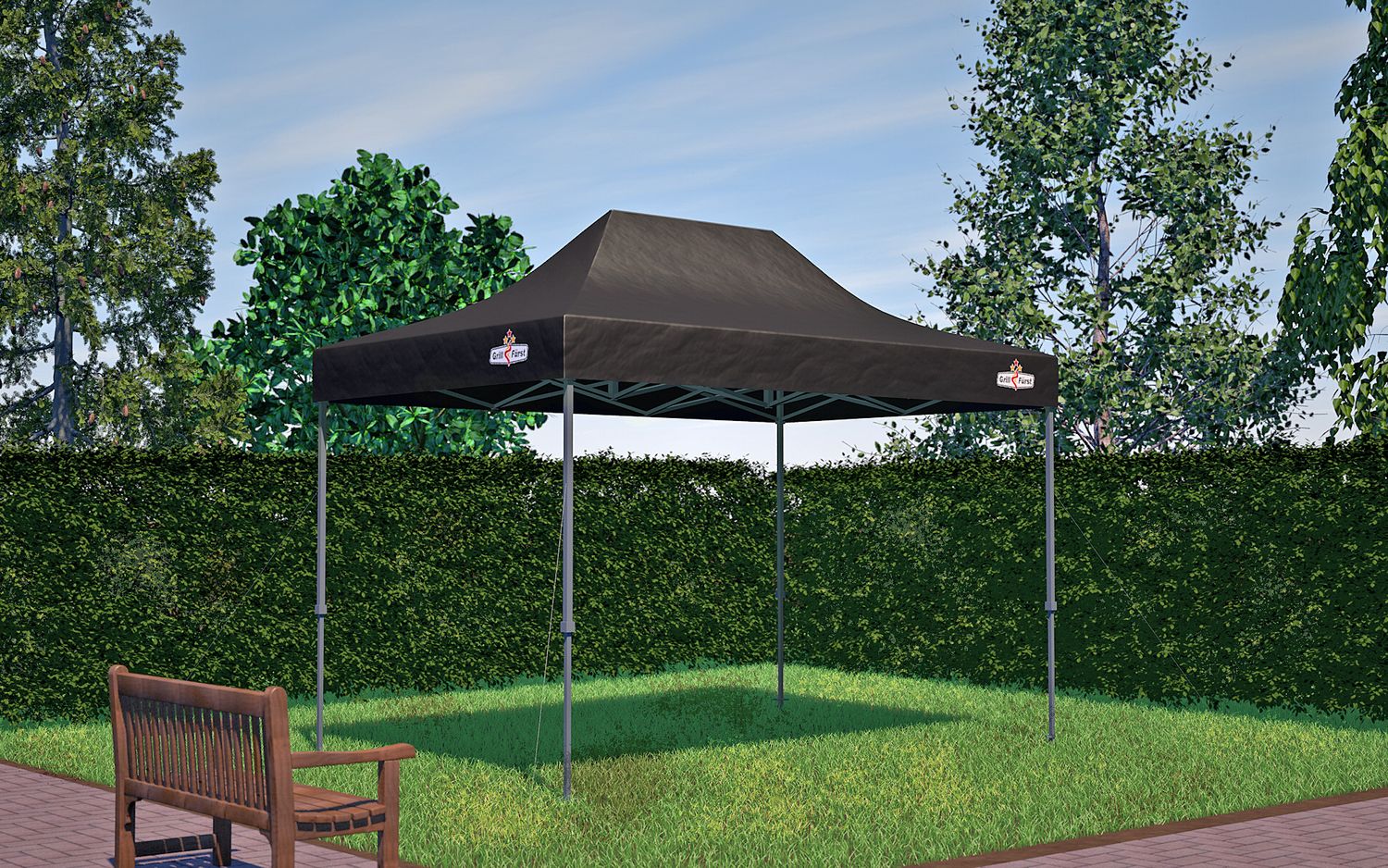 Pop-up grillpaviljong 4,5 x 3 m vanntett tak Grillfürst bakside