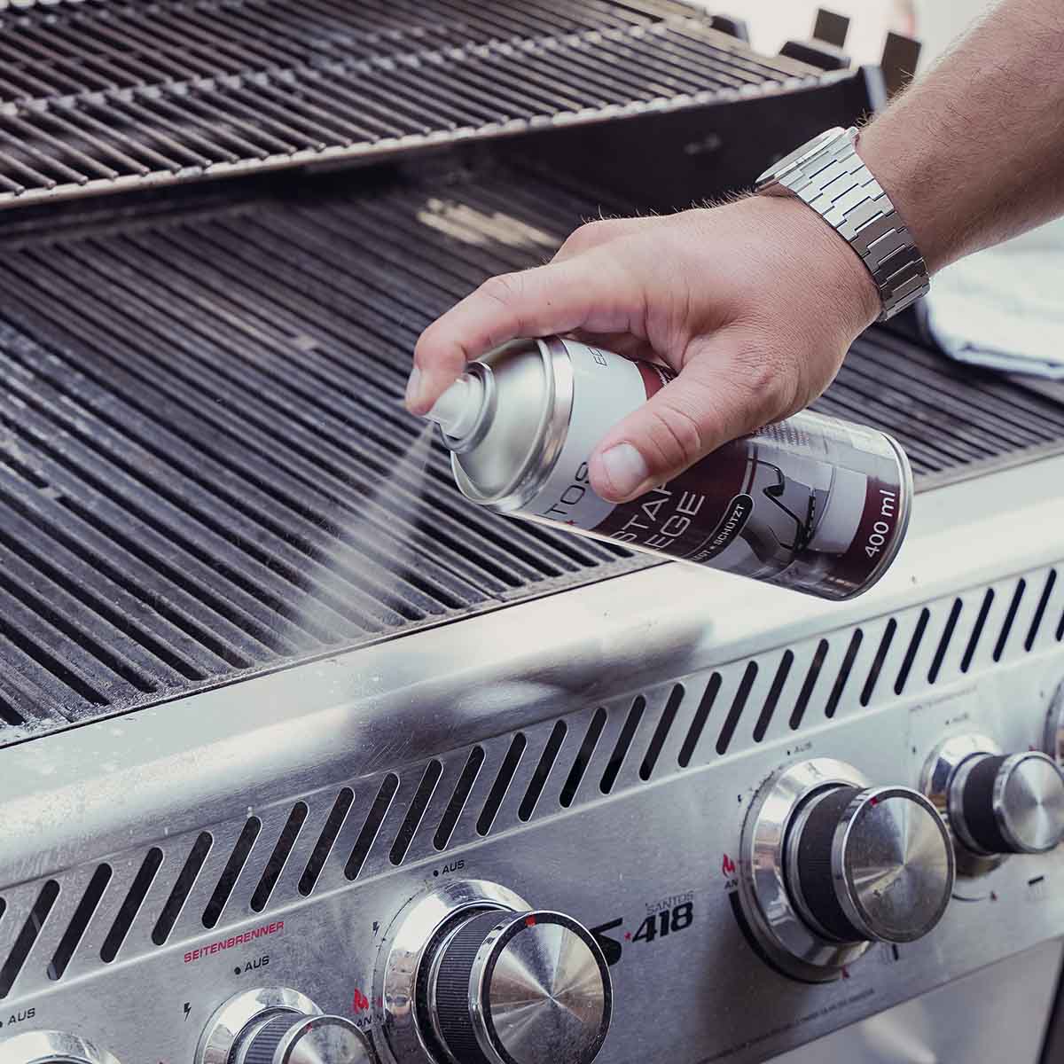 Bakside av Rengjøringsspray rustfritt stål 400 ml - SANTOS flaske