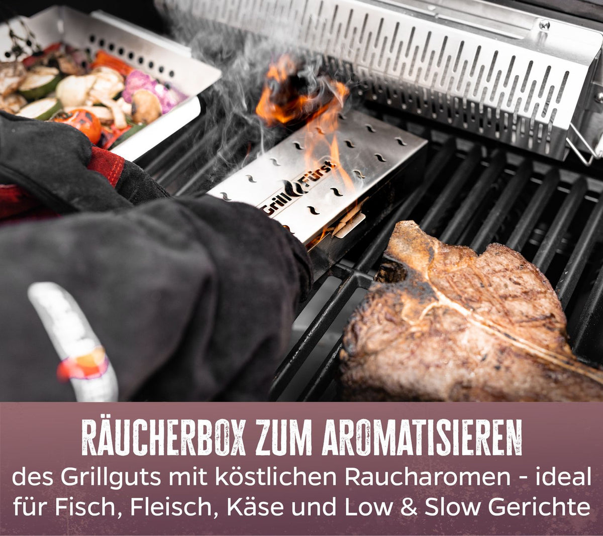 Røykboks rustfritt stål 22,5 cm - Grillfürst detalj av lokk
