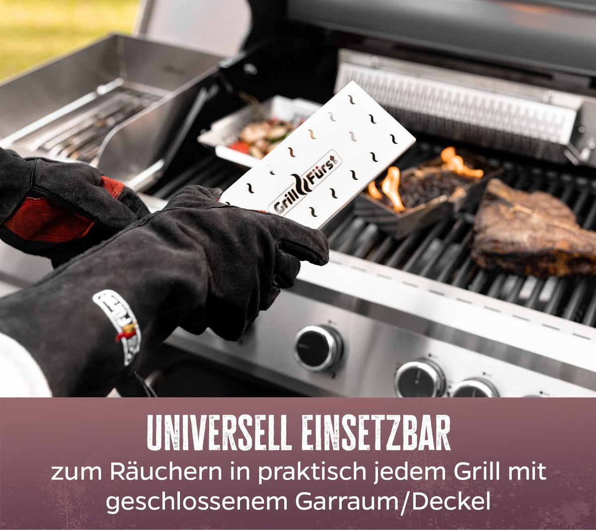 Røykboks rustfritt stål 22,5 cm - Grillfürst montert på grill