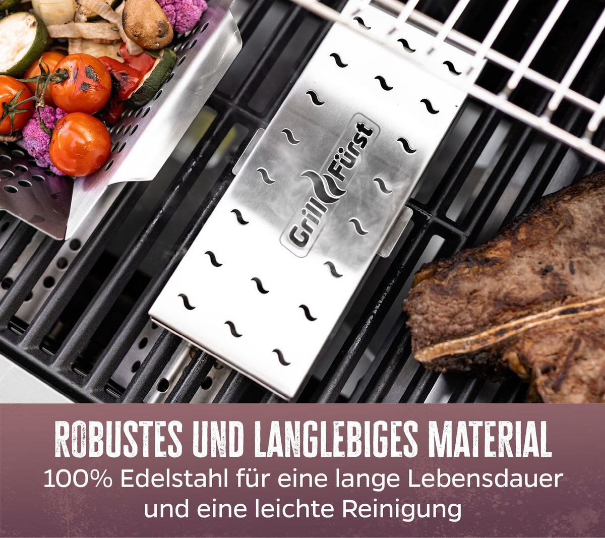 Røykboks rustfritt stål 22,5 cm - Grillfürst luftåpninger i lokk