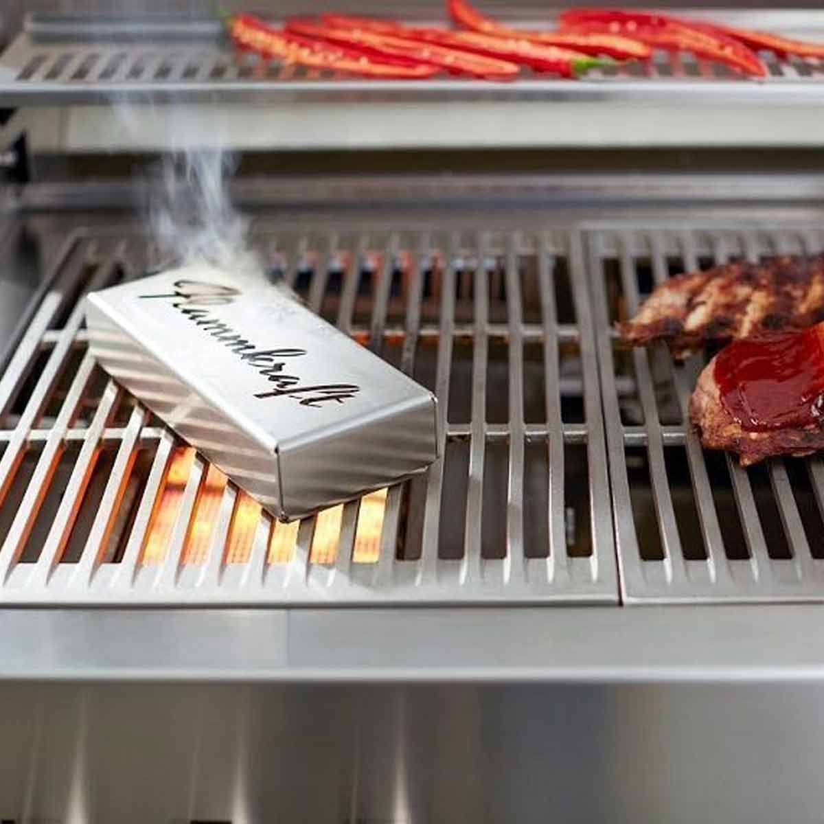 Røykboks rustfritt stål - Flammkraft montert på grill