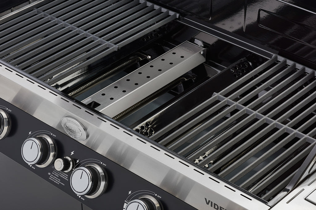 Detalj av røykboks rustfritt stål for Allflame / Videro gassgrill