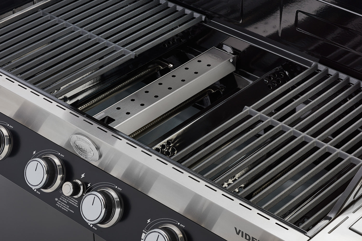 Detalj av røykboks rustfritt stål for Allflame / Videro gassgrill