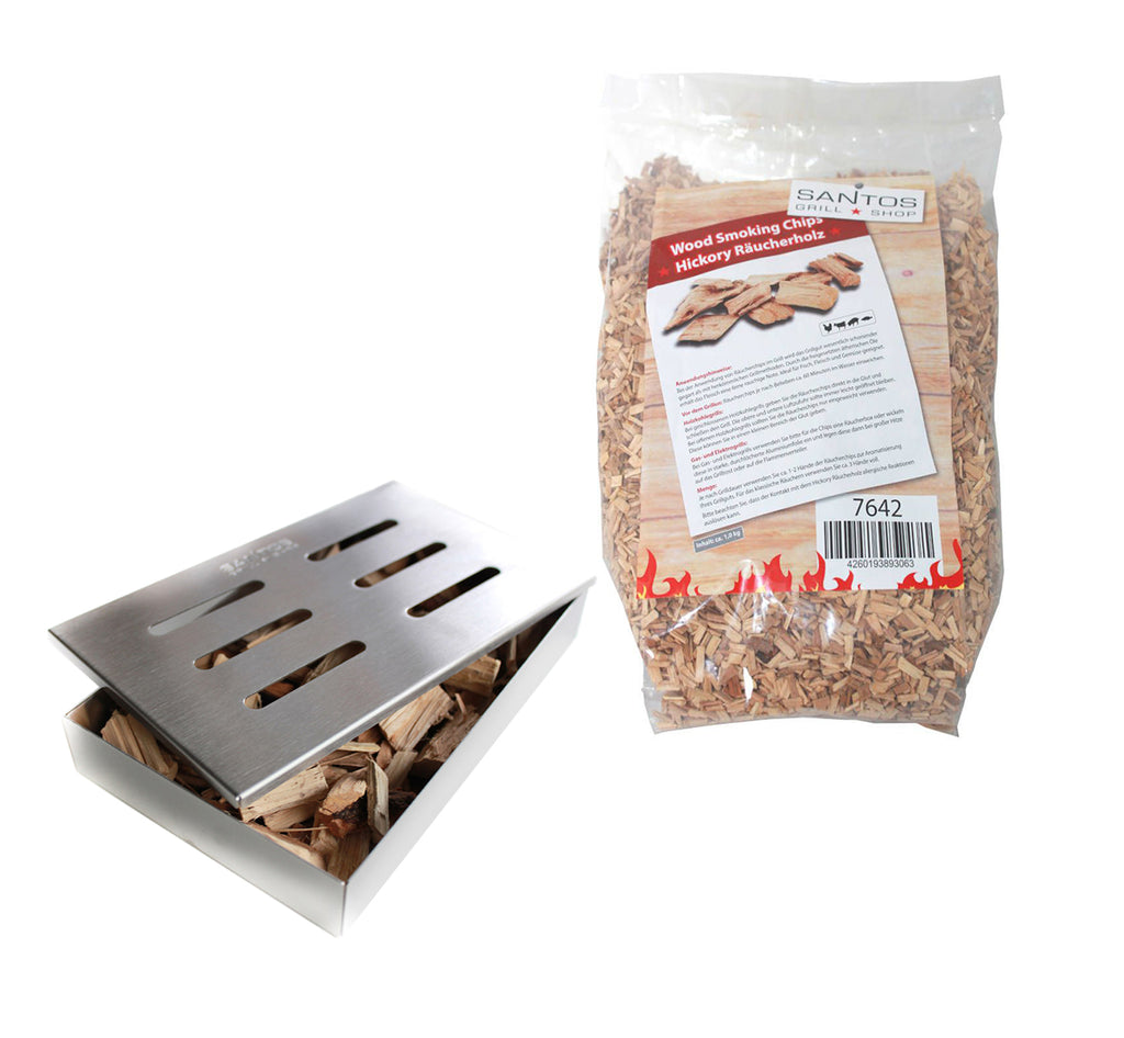 Røykboks rustfritt stål inkl. 1 kg hickory røykflis forfra