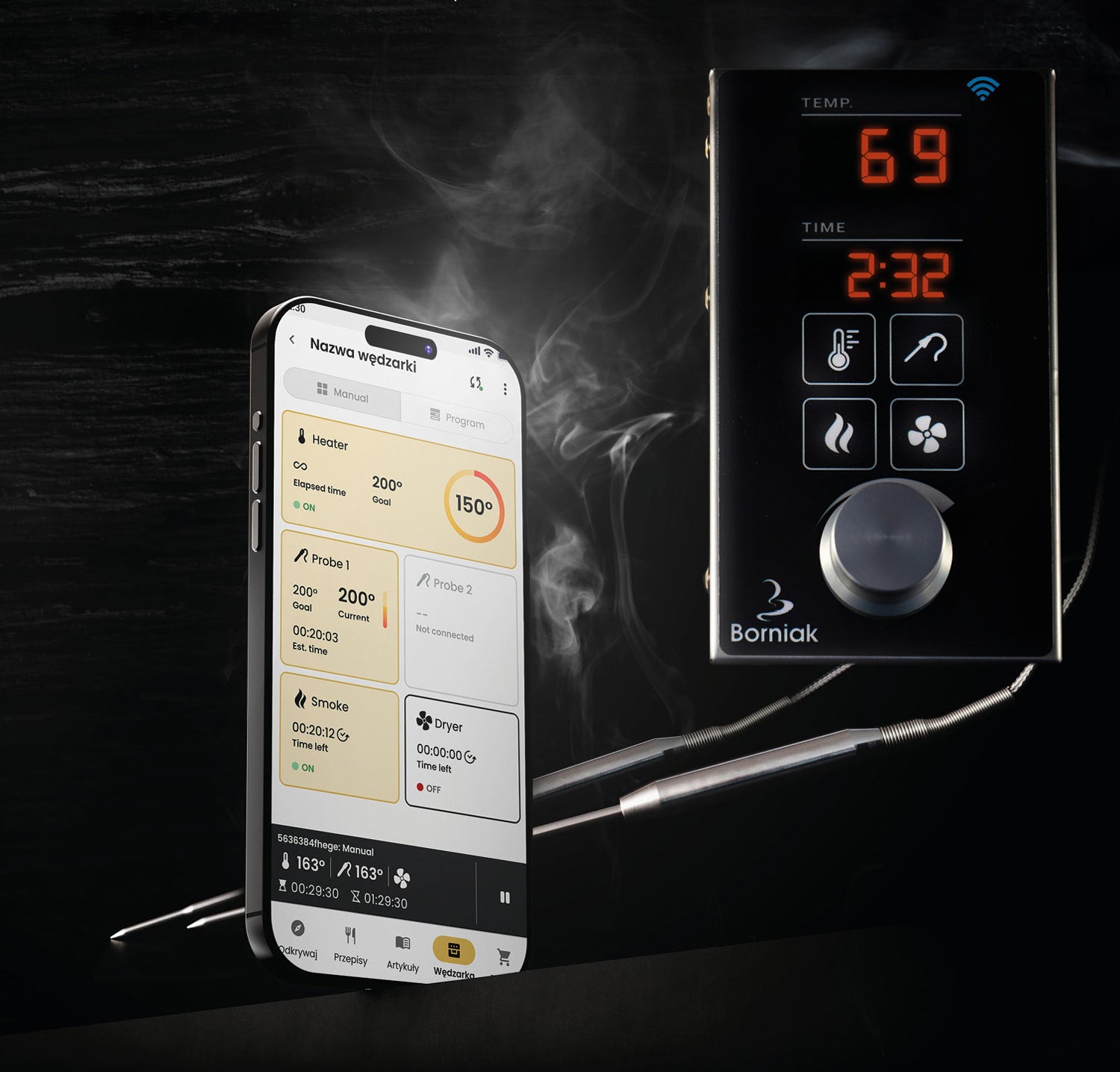 Detalj av røykovn UWDW-70 WiFi elektrisk 70 liter