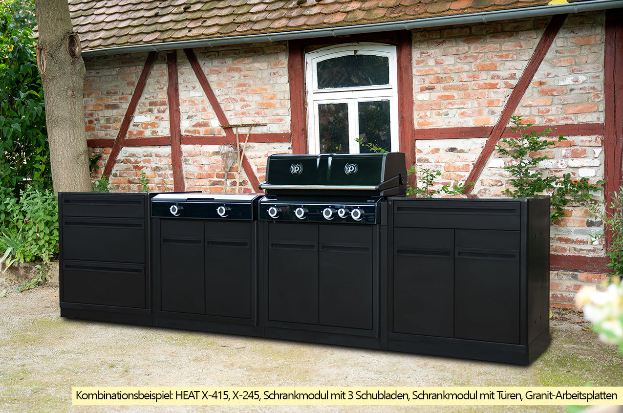 Skapmodul HEAT 3 skuffer rustfritt stål - Outdoorchef detalj av skuffer
