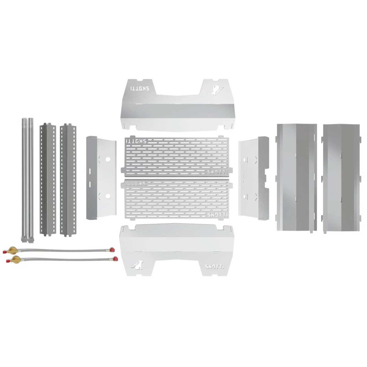 Nærbilde av brennere på Skotti Max portabel gassgrill XL rustfritt stål