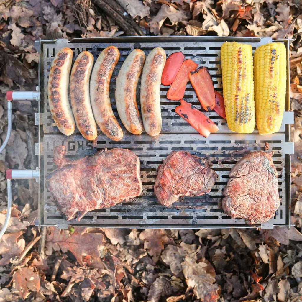 Skotti Max portabel gassgrill XL rustfritt stål detalj av kontrollknapper