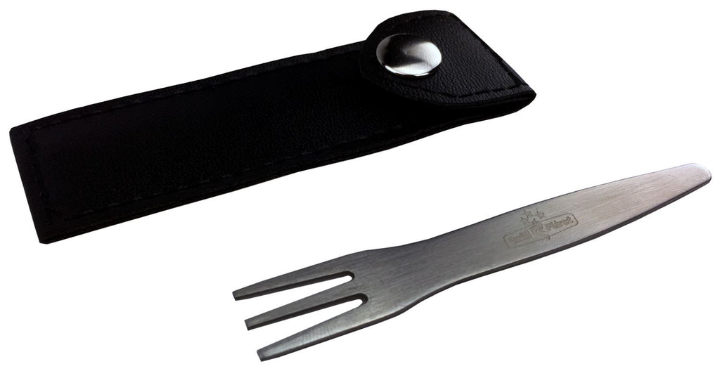 Smaksgaffel rustfritt stål med etui 8,5 cm forfra