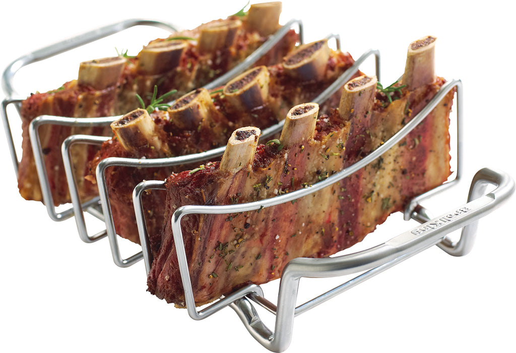 Detalj av håndtak på Spareribs-stativ og grillkurv rustfritt stål Broil King