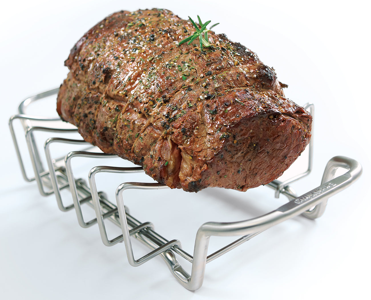 Montert Spareribs-stativ og grillkurv rustfritt stål Broil King på grill