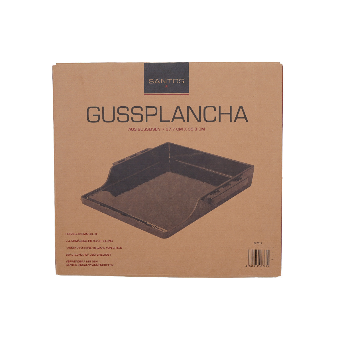 Støpejern plancha emaljert 39,3 x 37,7 cm - SANTOS montert på grill