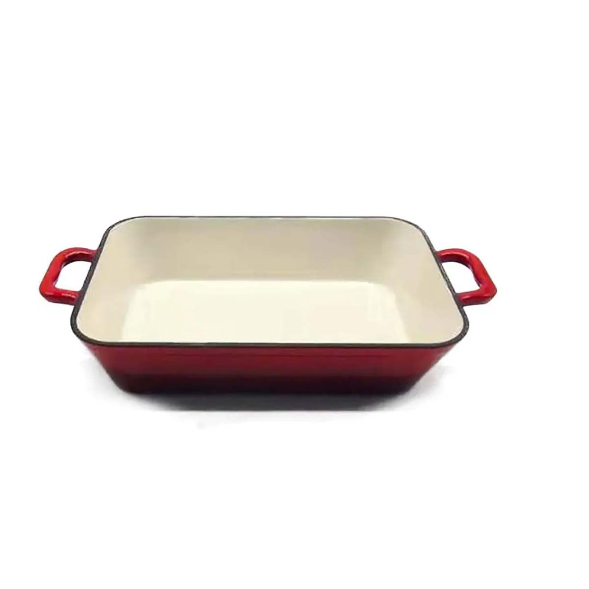 Støpejernsgryte emaljert rød 33,5 x 22 cm - FireRocket forfra